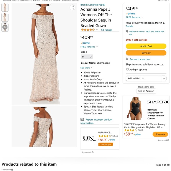 OFF THE SHOULDER SEQUIN BEADED GOWN IN BLUSH - Picture 5 of 6